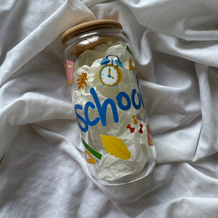 Креативна склянка "school" 500 мл з скляною трубочкою та бамбуковою кришкою 00319 фото