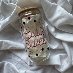 Креативна склянка "Cutie Sweet" 500 мл з скляною трубочкою та бамбуковою кришкою 00323 фото